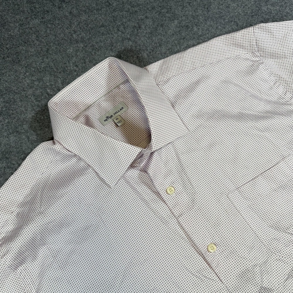 Peter Millar Shirt Mens XL Purple Geometric Short Sleeve Button Up Cotton Casual